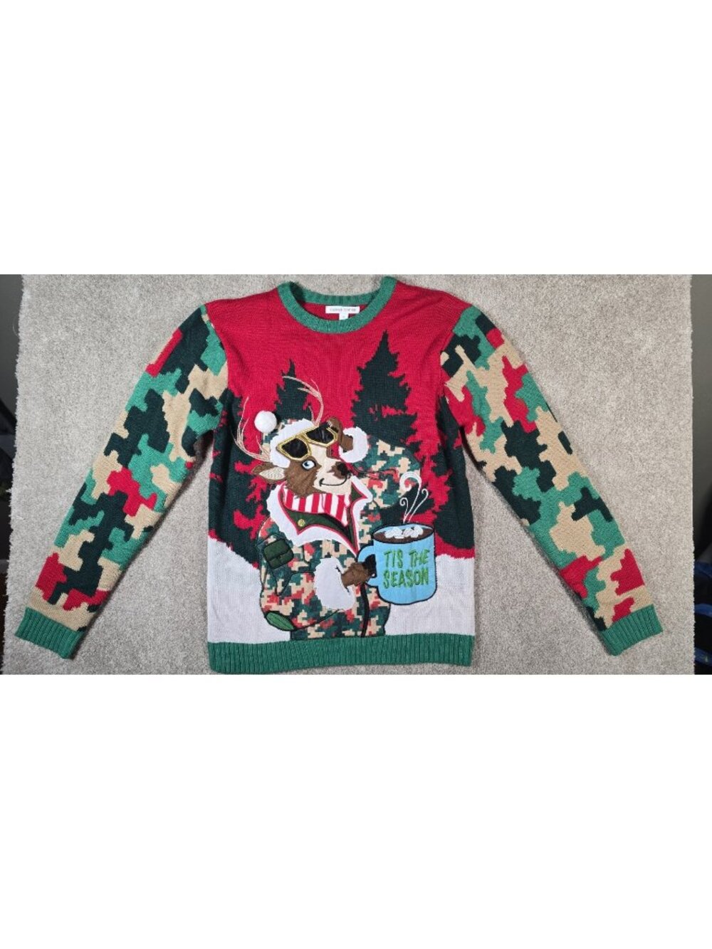 Celebrate Together Ugly Christmas Sweater Camouflage Reindeer 3D Holiday Men's M